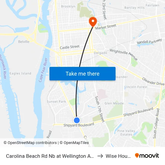 Carolina Beach Rd Nb at Wellington Ave to Wise House map