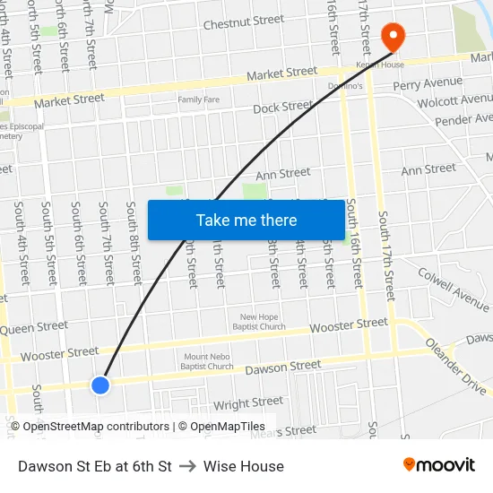 Dawson St Eb at 6th St to Wise House map