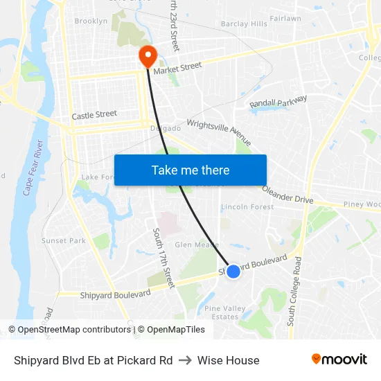 Shipyard Blvd Eb at Pickard Rd to Wise House map