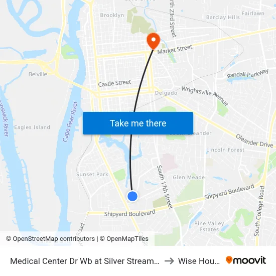 Medical Center Dr Wb at Silver Stream Ln to Wise House map