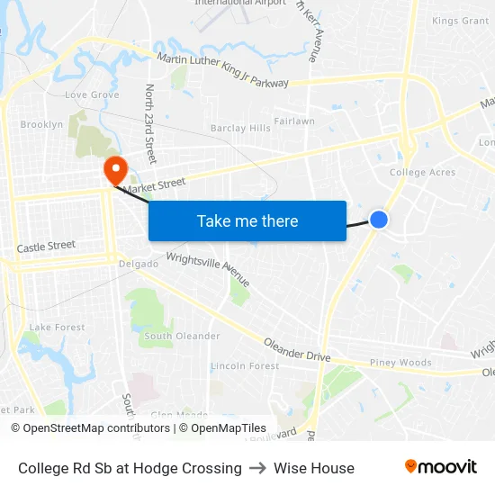 College Rd Sb at Hodge Crossing to Wise House map