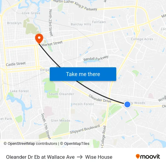 Oleander Dr Eb at Wallace Ave to Wise House map