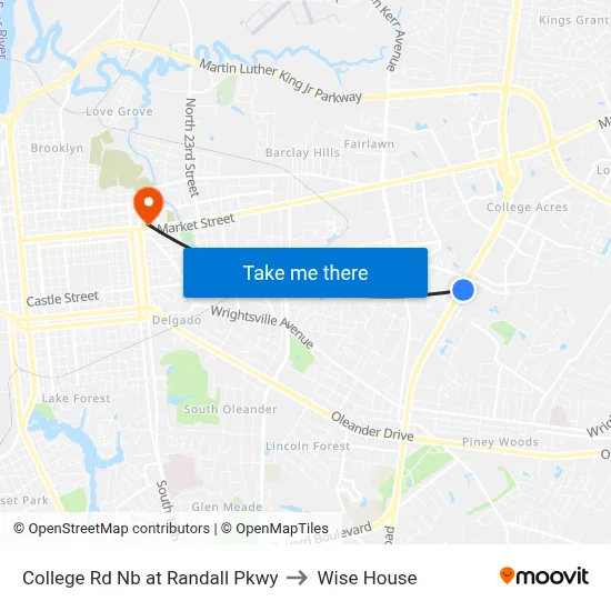 College Rd Nb at Randall Pkwy to Wise House map