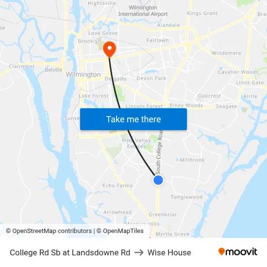 College Rd Sb at Landsdowne Rd to Wise House map