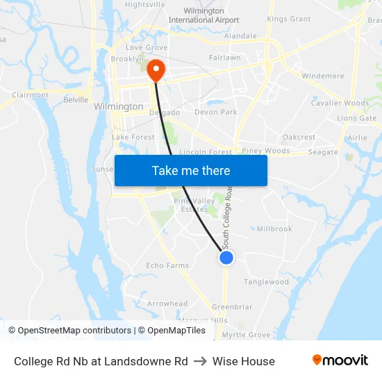 College Rd Nb at Landsdowne Rd to Wise House map