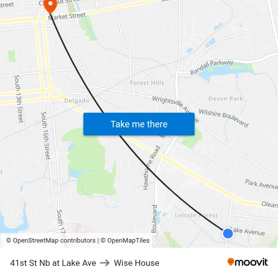 41st St Nb at Lake Ave to Wise House map