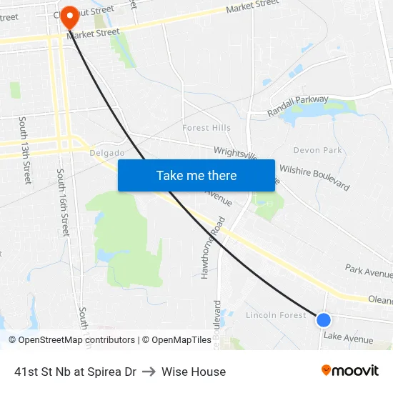 41st St Nb at Spirea Dr to Wise House map
