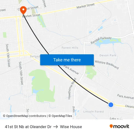 41st St Nb at Oleander Dr to Wise House map