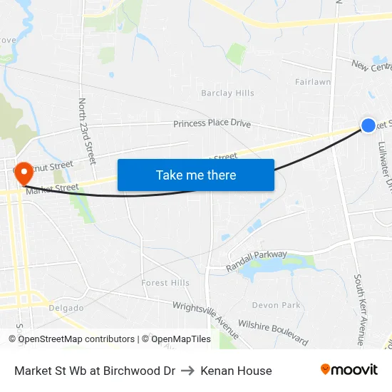 Market St Wb at Birchwood Dr to Kenan House map