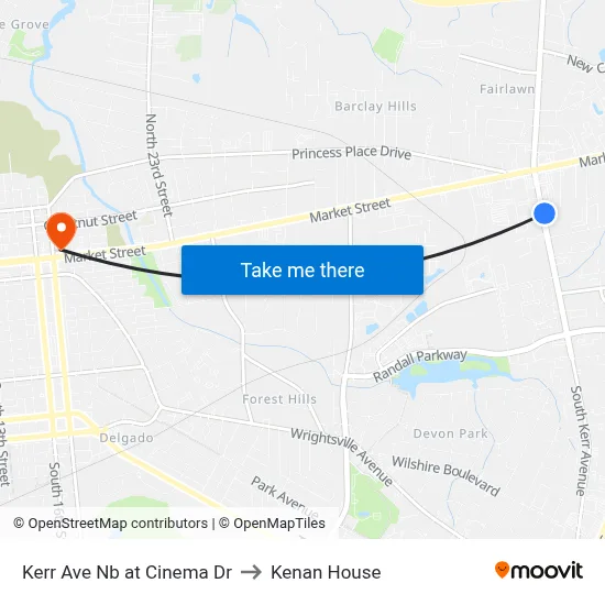 Kerr Ave Nb at Cinema Dr to Kenan House map
