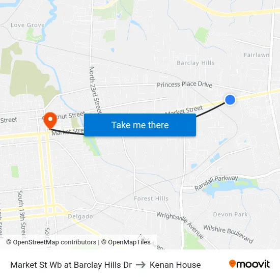 Market St Wb at Barclay Hills Dr to Kenan House map