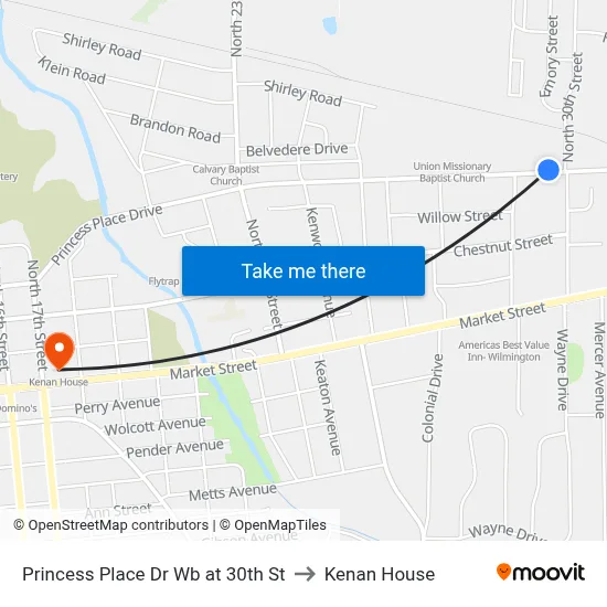 Princess Place Dr Wb at 30th St to Kenan House map