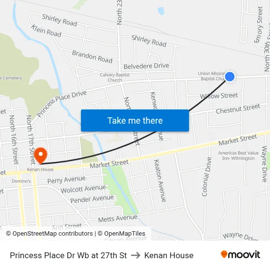 Princess Place Dr Wb at 27th St to Kenan House map
