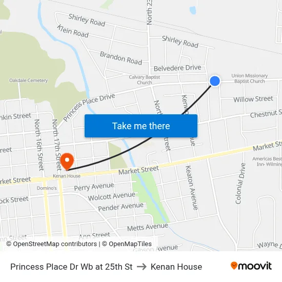Princess Place Dr Wb at 25th St to Kenan House map