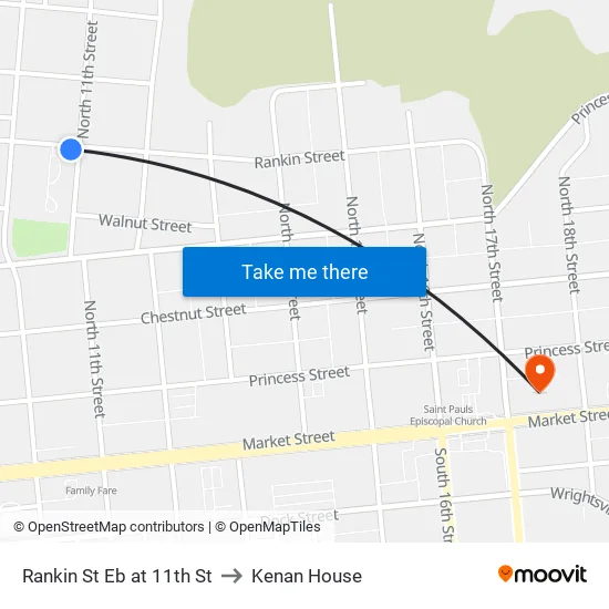Rankin St Eb at 11th St to Kenan House map