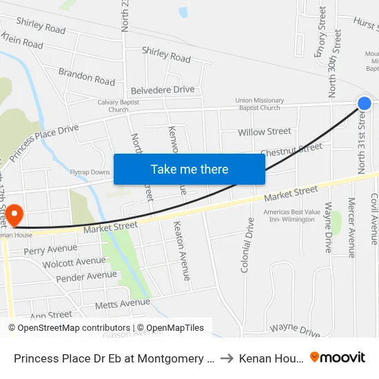 Princess Place Dr Eb at Montgomery Ave to Kenan House map