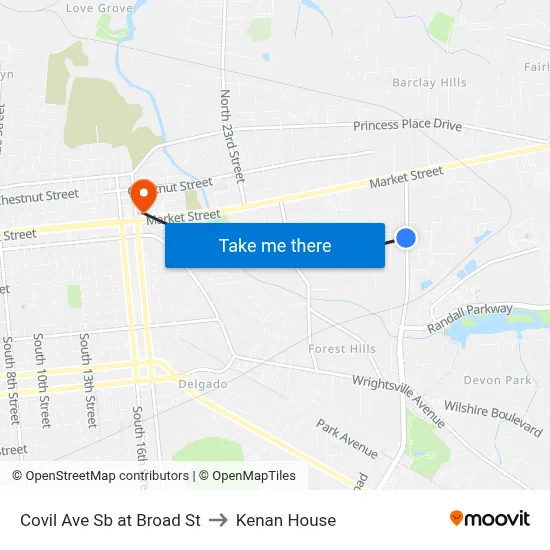 Covil Ave Sb at Broad St to Kenan House map