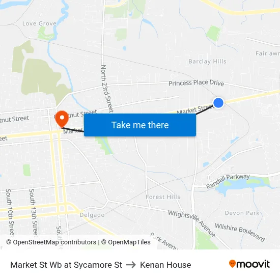 Market St Wb at Sycamore St to Kenan House map