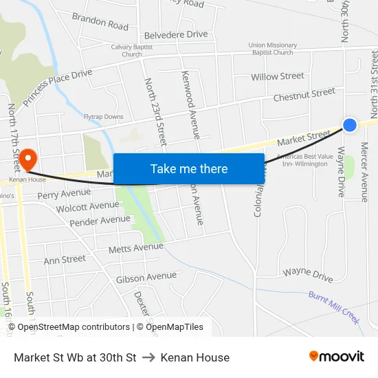 Market St Wb at 30th St to Kenan House map