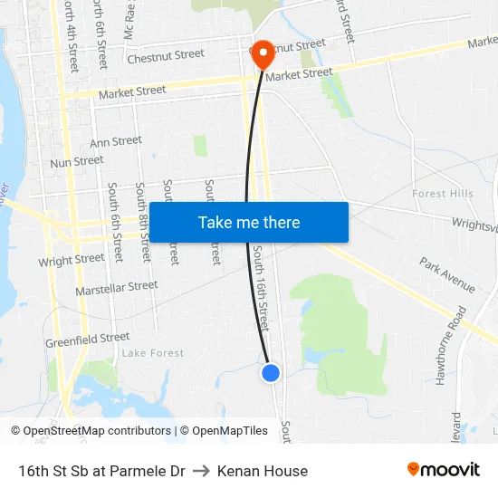 16th St Sb at Parmele Dr to Kenan House map