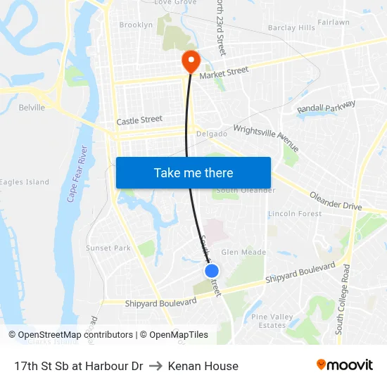 17th St Sb at Harbour Dr to Kenan House map