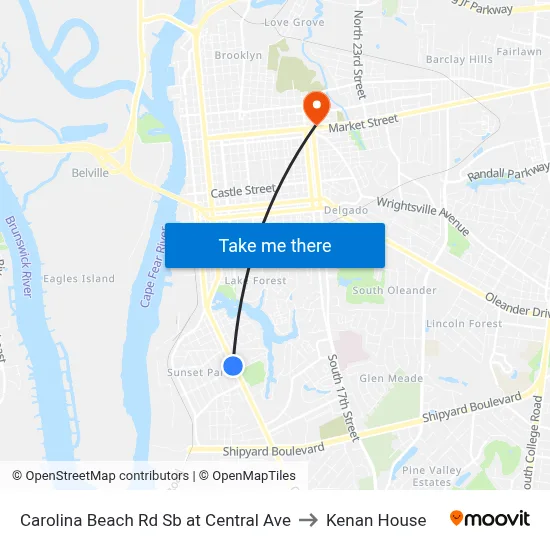 Carolina Beach Rd Sb at Central Ave to Kenan House map