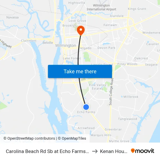 Carolina Beach Rd Sb at Echo Farms Dr to Kenan House map