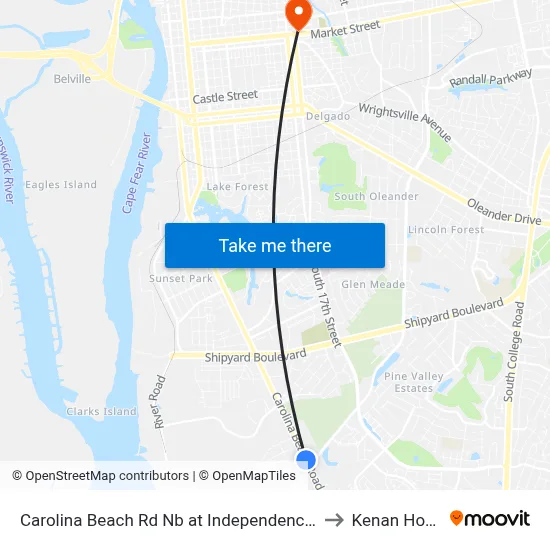 Carolina Beach Rd Nb at Independence Blvd to Kenan House map