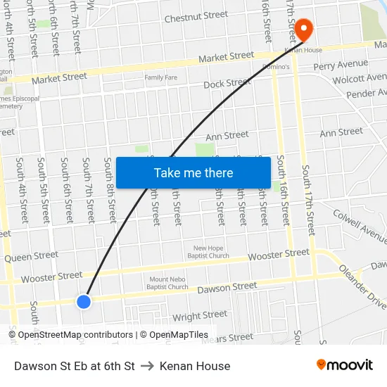 Dawson St Eb at 6th St to Kenan House map