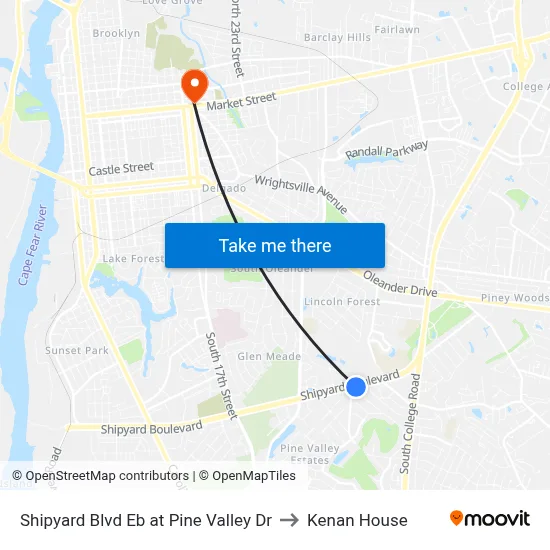 Shipyard Blvd Eb at Pine Valley Dr to Kenan House map