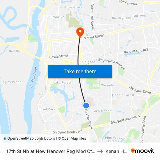 17th St Nb at New Hanover Reg Med Ctr South Stop to Kenan House map