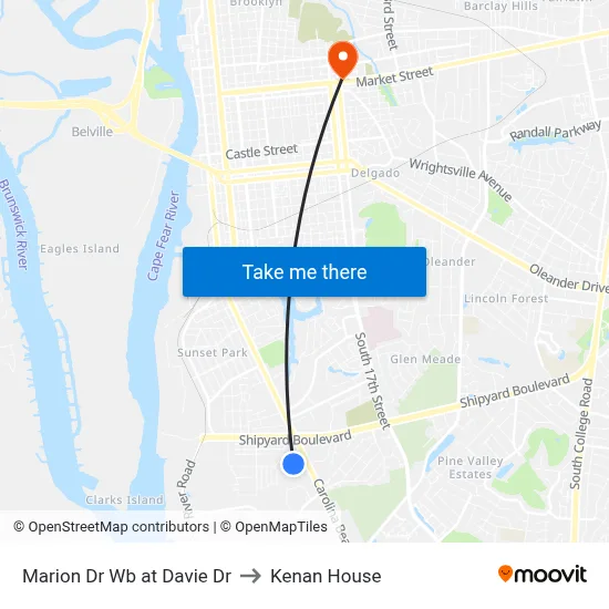 Marion Dr Wb at Davie Dr to Kenan House map