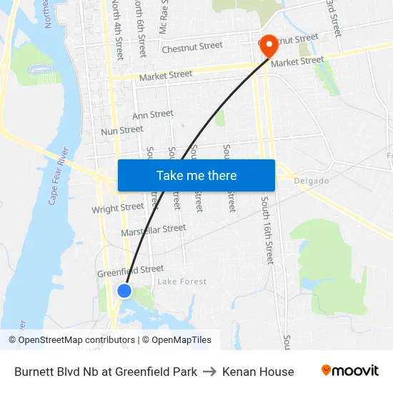 Burnett Blvd Nb at Greenfield Park to Kenan House map