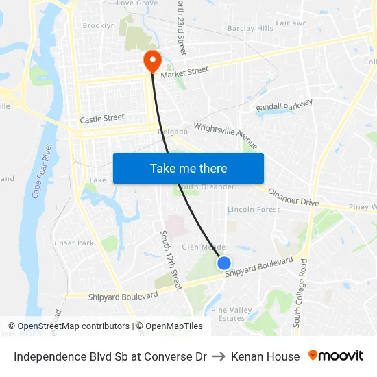 Independence Blvd Sb at Converse Dr to Kenan House map