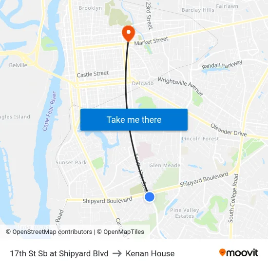 17th St Sb at Shipyard Blvd to Kenan House map