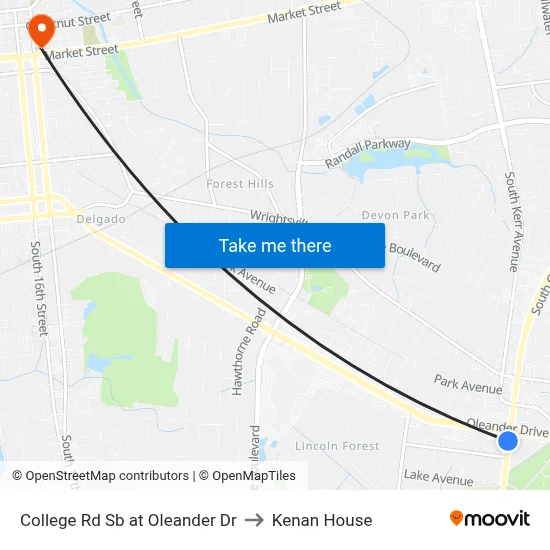 College Rd Sb at Oleander Dr to Kenan House map