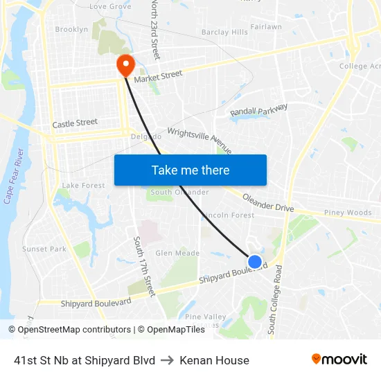 41st St Nb at Shipyard Blvd to Kenan House map