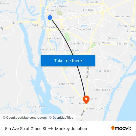 5th Ave Sb at Grace St to Monkey Junction map