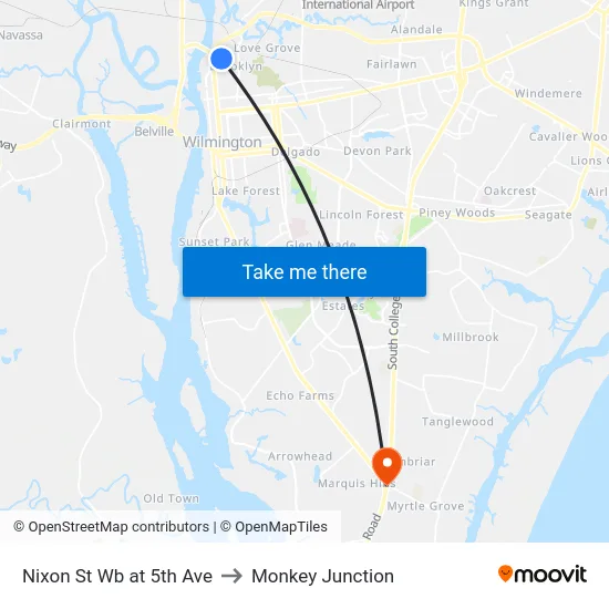Nixon St Wb at 5th Ave to Monkey Junction map