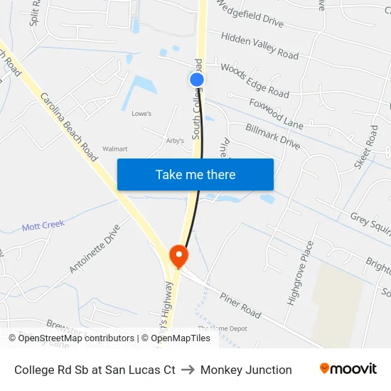 College Rd Sb at San Lucas Ct to Monkey Junction map