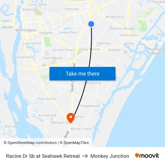 Racine Dr Sb at Seahawk Retreat to Monkey Junction map
