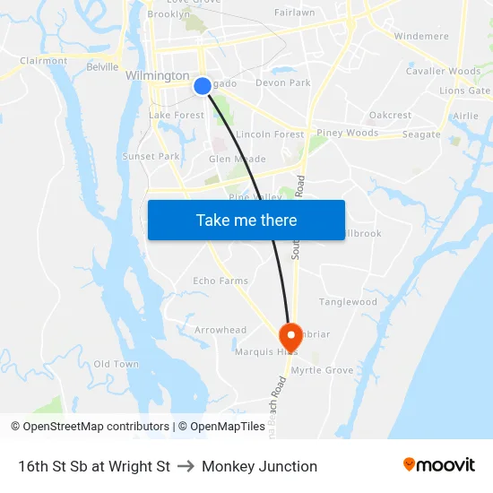 16th St Sb at Wright St to Monkey Junction map