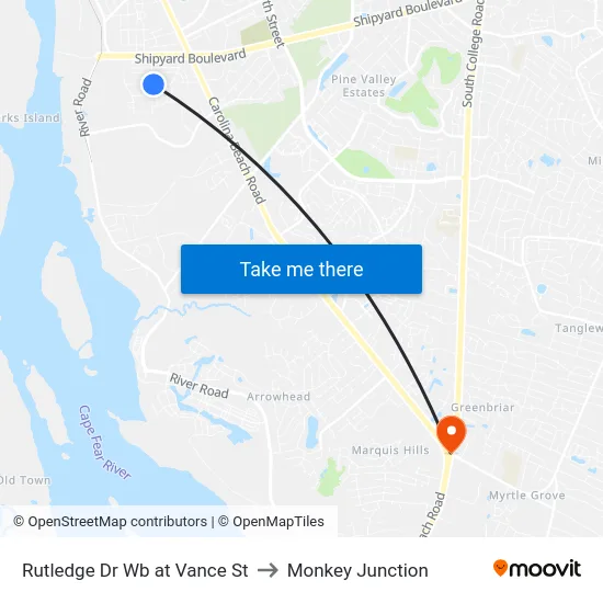 Rutledge Dr Wb at Vance St to Monkey Junction map