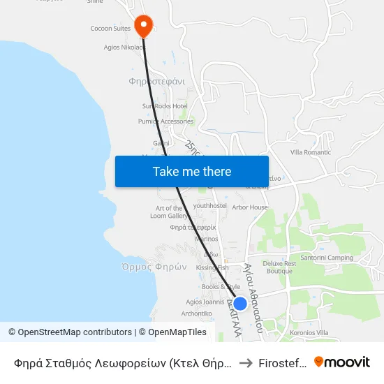 Fira Bus Station (KTEL Thiras S.A) to Firostefani map