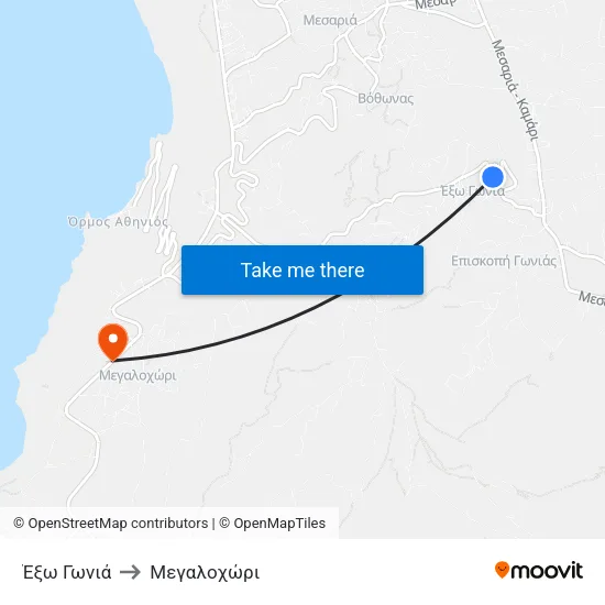 Έξω Γωνιά to Mεγαλοχώρι map