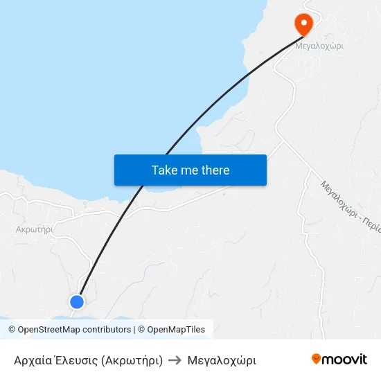 Αρχαία Έλευσις (Ακρωτήρι) to Mεγαλοχώρι map