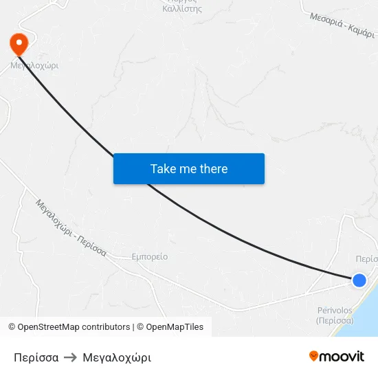 Περίσσα to Mεγαλοχώρι map