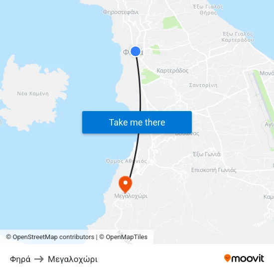Φηρά to Mεγαλοχώρι map