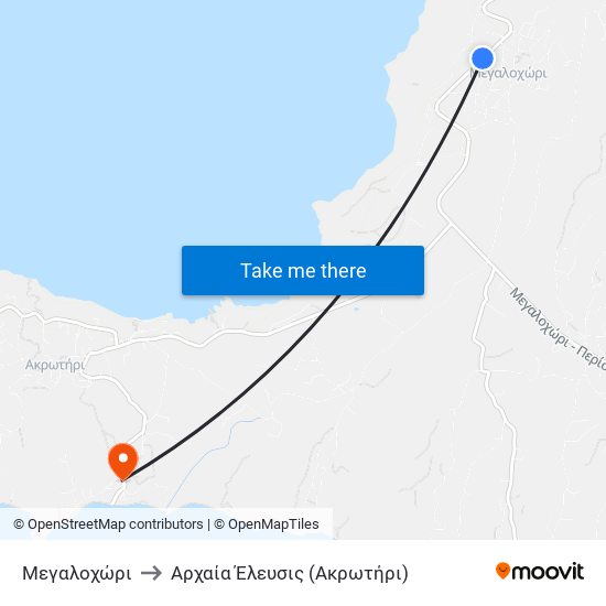 Mεγαλοχώρι to Αρχαία Έλευσις (Ακρωτήρι) map