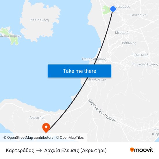 Καρτεράδος to Αρχαία Έλευσις (Ακρωτήρι) map